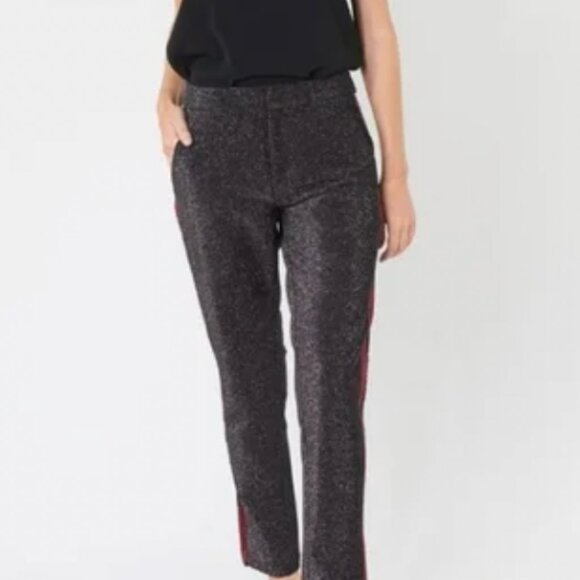 NWT Scotch & Soda Maison Black Red Wine Side Stripe Metallic Glitter Pant Size S - Picture 12 of 14